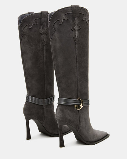 KYNDALL Grey Suede Pointed-Toe Stiletto Heeled Knee-High Women's Boot - Steve Madden