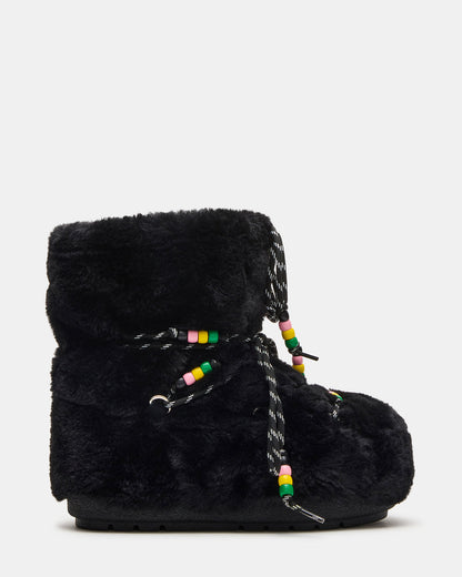 MIRO Black Faux Fur Chunky Lace-Up Women's Bootie - Steve Madden