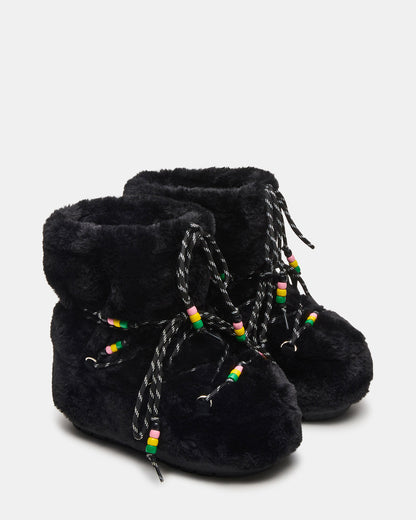 MIRO Black Faux Fur Chunky Lace-Up Women's Bootie - Steve Madden