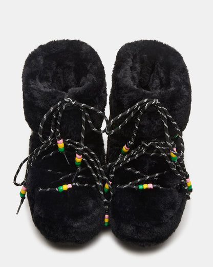 MIRO Black Faux Fur Chunky Lace-Up Women's Bootie - Steve Madden