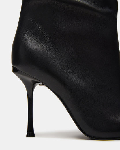ALLURING Black Leather Over-The-Knee Square-Toe Heeled Women's Boot - Steve Madden