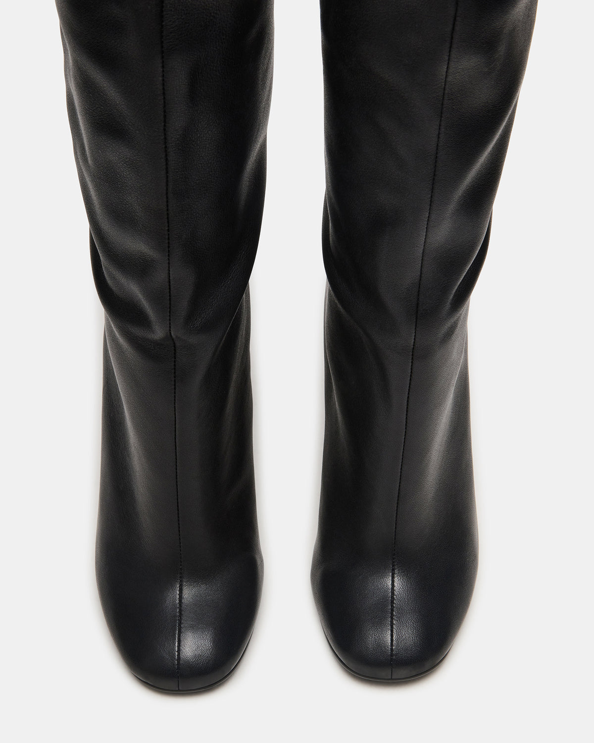 ALLURING Black Leather Over-The-Knee Square-Toe Heeled Women's Boot - Steve Madden
