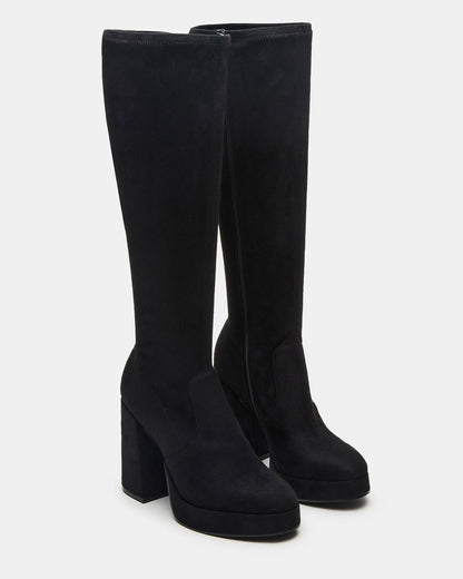 TWAIN Black Wide Calf Knee-High Block Heel Women's Boot - Steve Madden