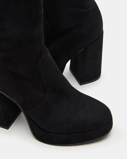 TWAIN Black Wide Calf Knee-High Block Heel Women's Boot - Steve Madden