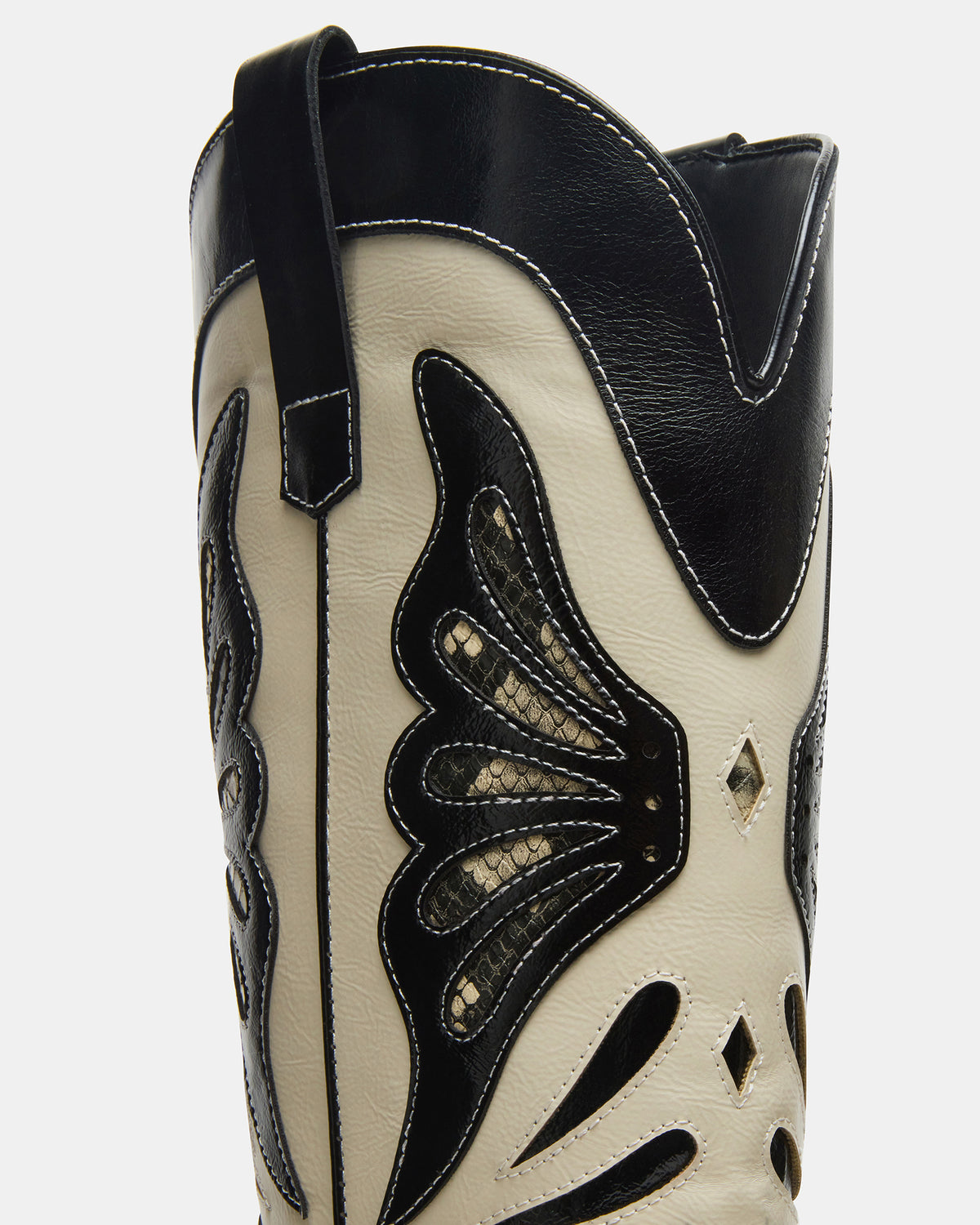 KAZ Black/White Pointed-Toe Knee-High Block Heel Western Women's Boot - Steve Madden