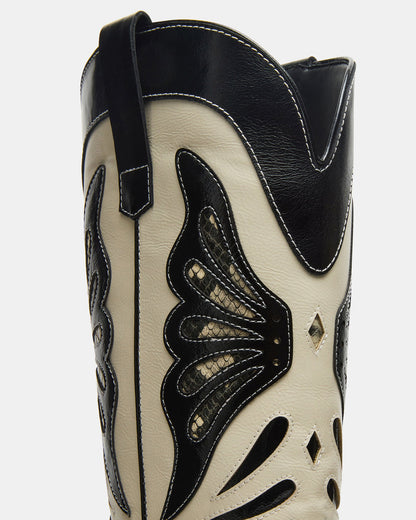 KAZ Black/White Pointed-Toe Knee-High Block Heel Western Women's Boot - Steve Madden