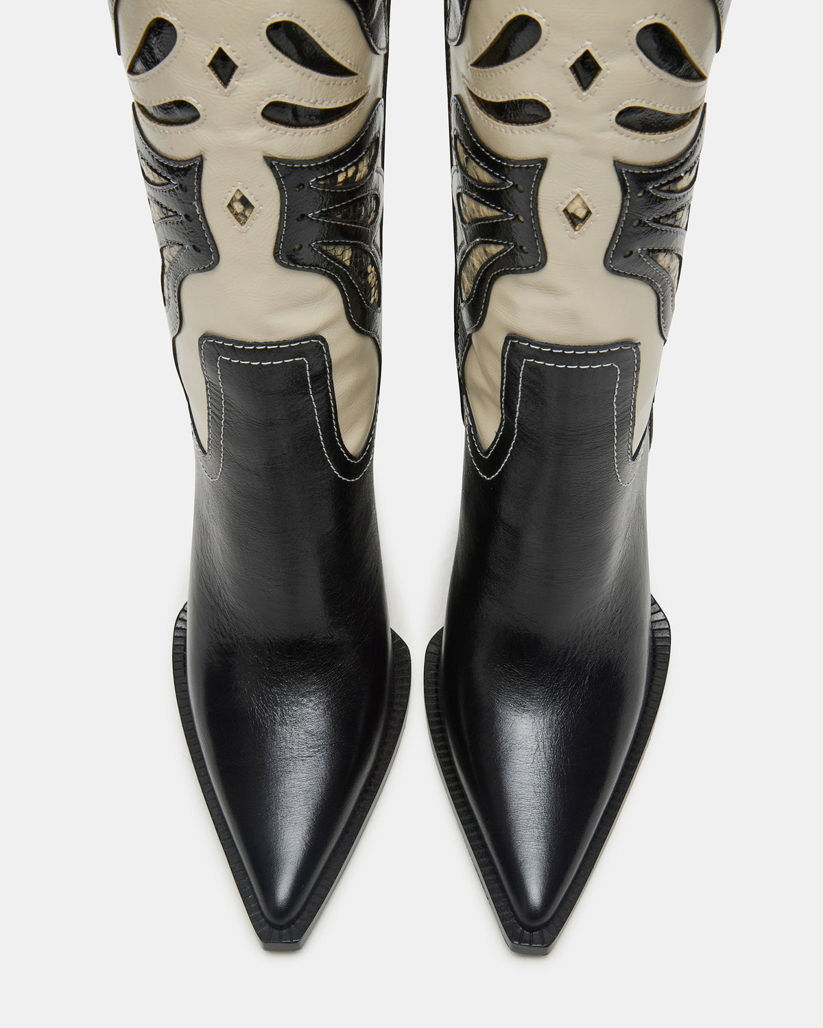 KAZ Black/White Pointed-Toe Knee-High Block Heel Western Women's Boot - Steve Madden