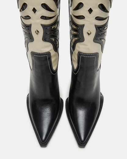KAZ Black/White Pointed-Toe Knee-High Block Heel Western Women's Boot - Steve Madden
