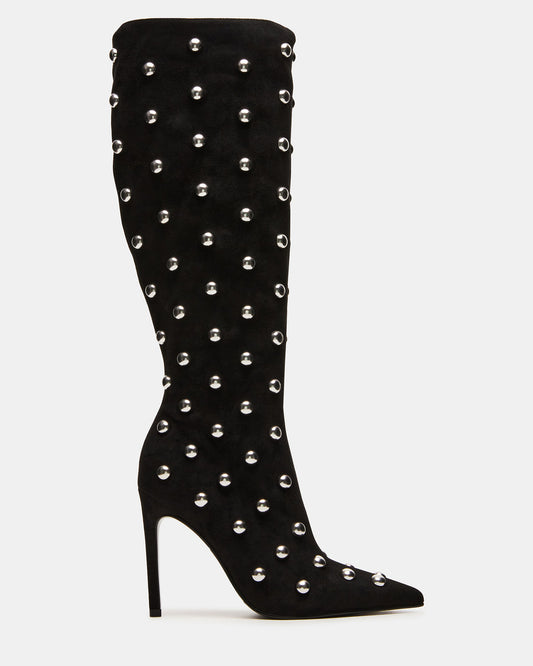 NITRO Black Studs Pointed-Toe Stiletto Heel Knee-High Women's Boots - Steve Madden
