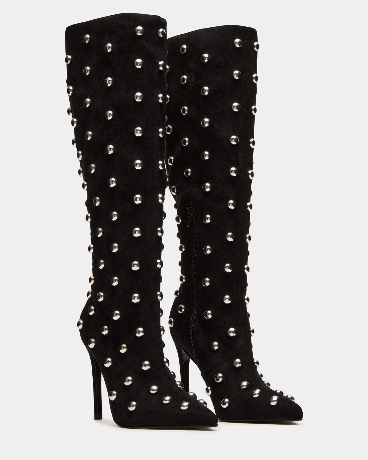 NITRO Black Studs Pointed-Toe Stiletto Heel Knee-High Women's Boots - Steve Madden