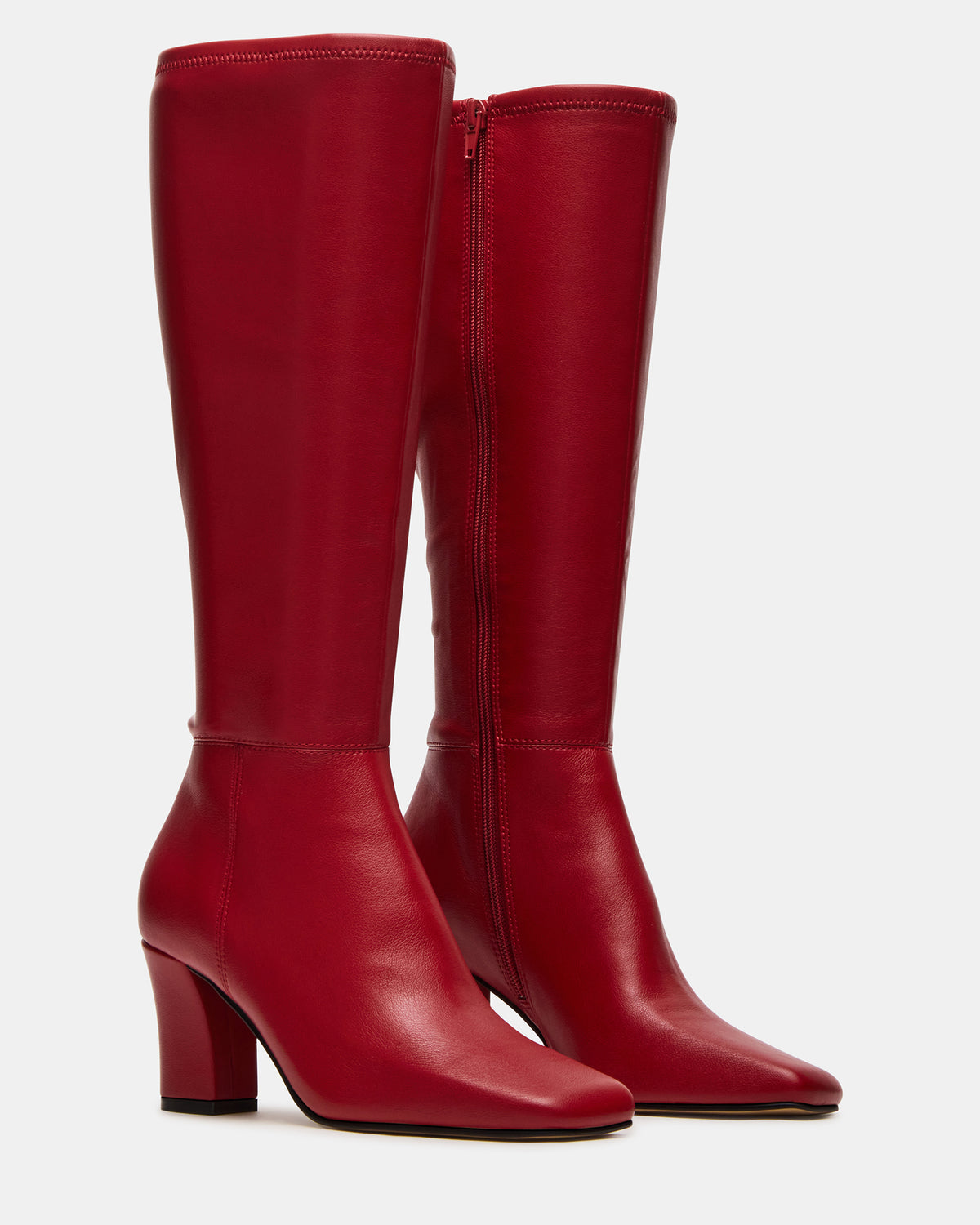 ELLIOT Red Square-Toe Knee-High Block Heel Women's Boot - Steve Madden