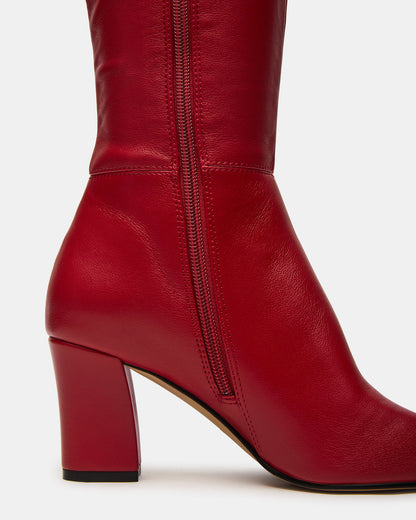 ELLIOT Red Square-Toe Knee-High Block Heel Women's Boot - Steve Madden