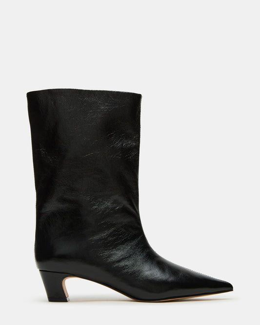 LYTTON Black Patent Pointed-Toe Kitten Heel Women's Ankle Boot - Steve Madden