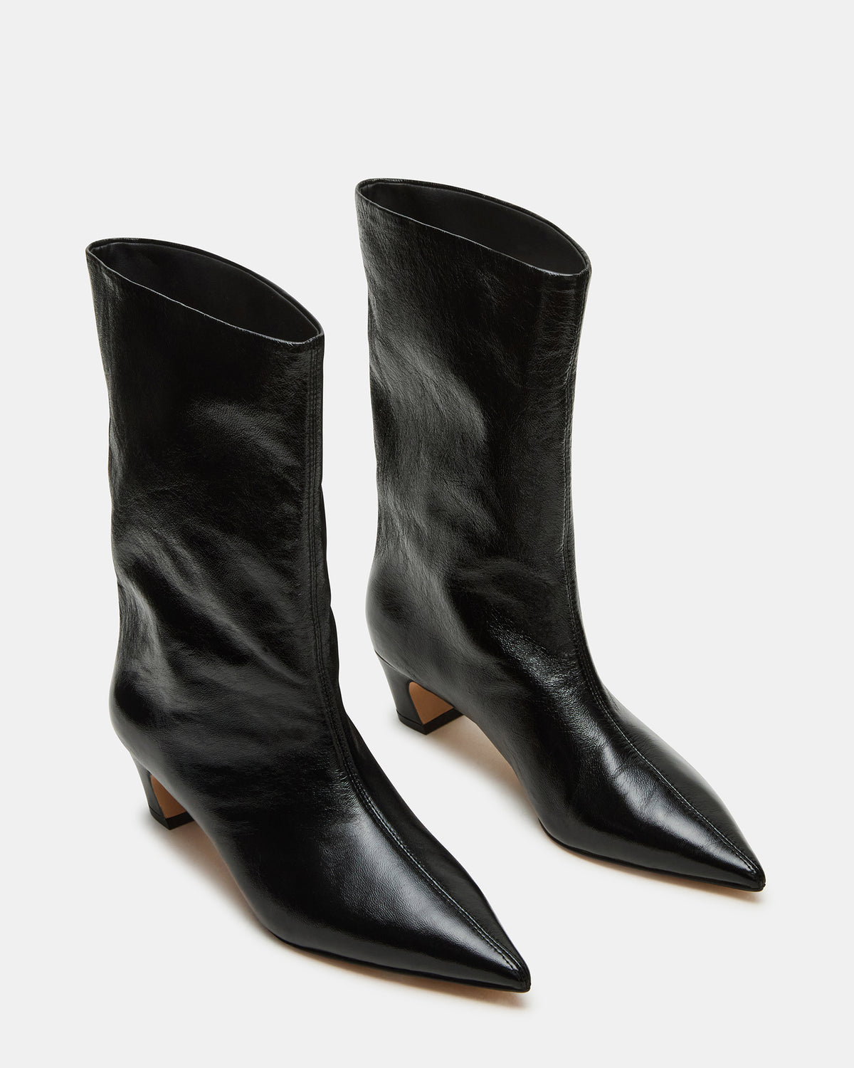 LYTTON Black Patent Pointed-Toe Kitten Heel Women's Ankle Boot - Steve Madden