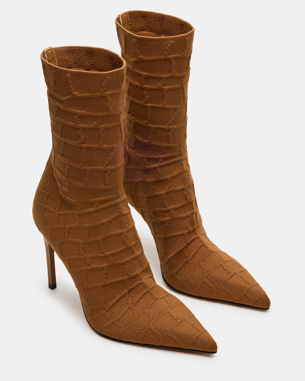MIDNITE Tan Crocodile Pointed-Toe Stiletto Heel Sock Women's Ankle Boot - Steve Madden