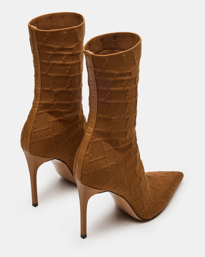 MIDNITE Tan Crocodile Pointed-Toe Stiletto Heel Sock Women's Ankle Boot - Steve Madden