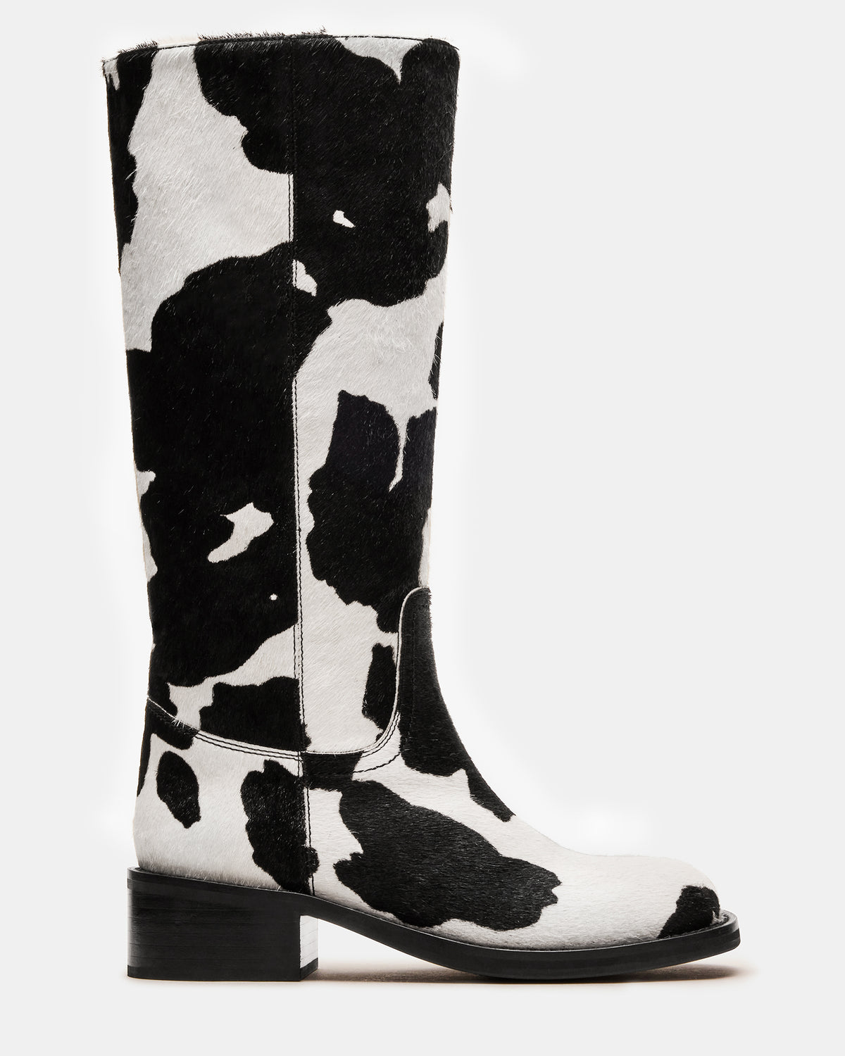 RIGGS Black Cow Print Square-Toe Women's Boot - Steve Madden