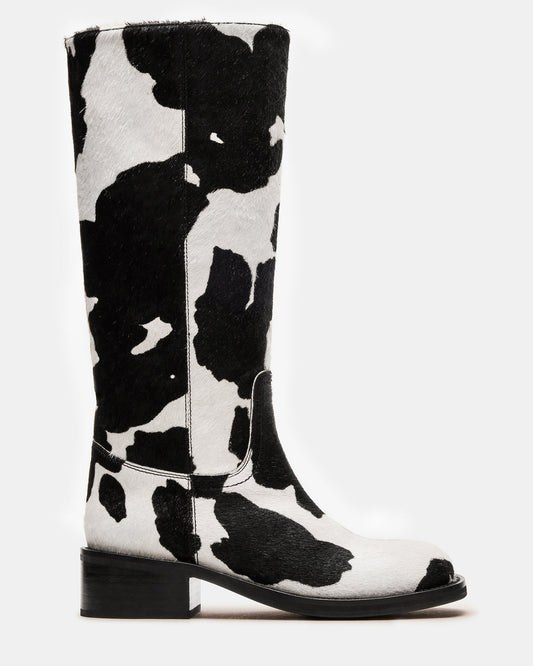 RIGGS Black Cow Print Square-Toe Women's Boot - Steve Madden