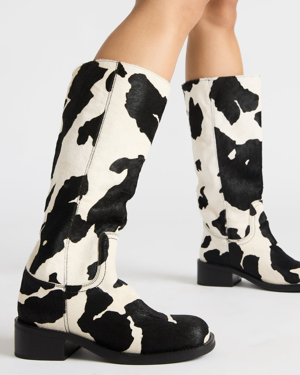 RIGGS Black Cow Print Square-Toe Women's Boot - Steve Madden