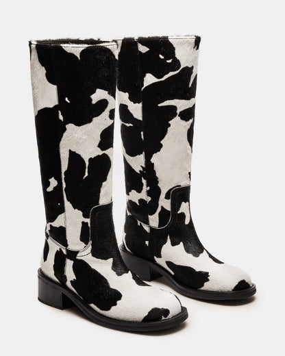 RIGGS Black Cow Print Square-Toe Women's Boot - Steve Madden