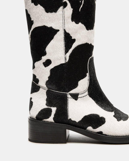 RIGGS Black Cow Print Square-Toe Women's Boot - Steve Madden