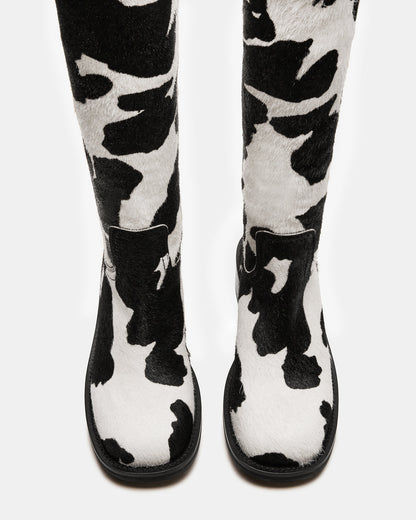 RIGGS Black Cow Print Square-Toe Women's Boot - Steve Madden