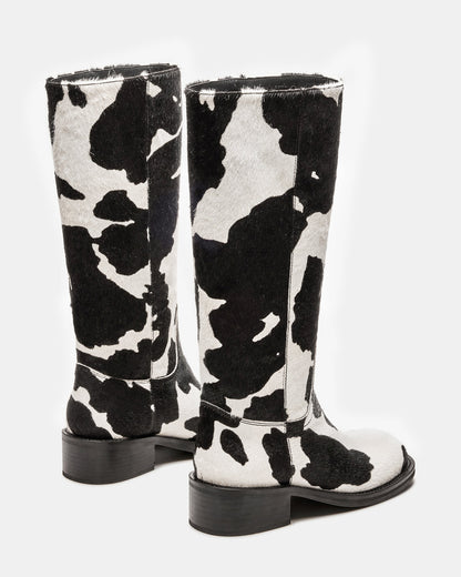 RIGGS Black Cow Print Square-Toe Women's Boot - Steve Madden