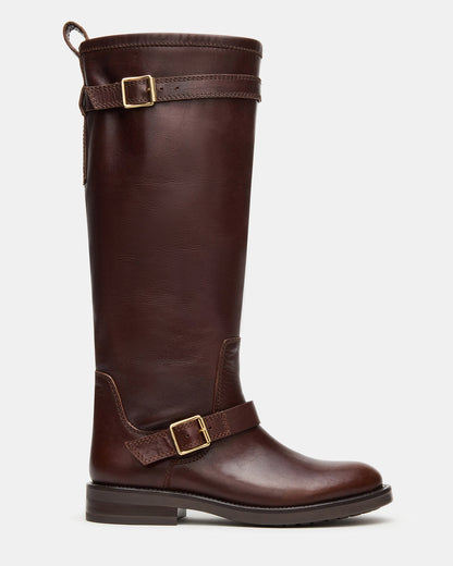 SADY Brown Leather Knee-High Rounded Toe Women's Boot - Steve Madden