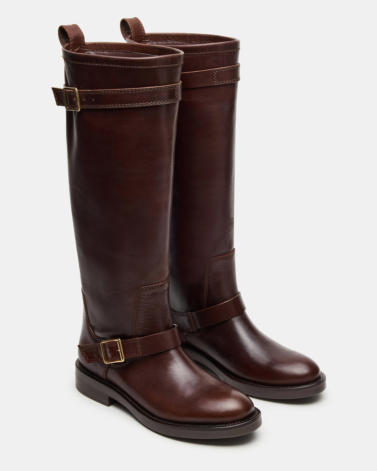 SADY Brown Leather Knee-High Rounded Toe Women's Boot - Steve Madden