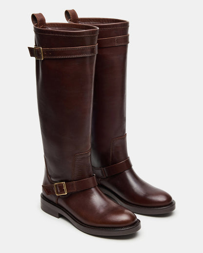 SADY Brown Leather Knee-High Rounded Toe Women's Boot - Steve Madden