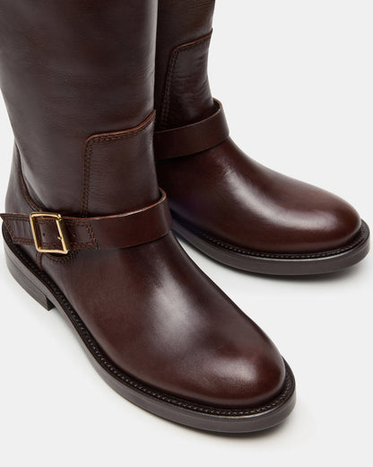SADY Brown Leather Knee-High Rounded Toe Women's Boot - Steve Madden