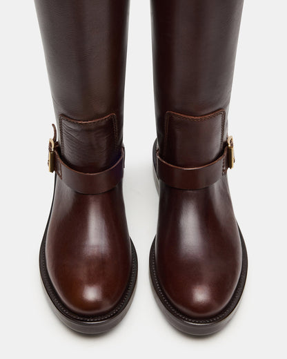 SADY Brown Leather Knee-High Rounded Toe Women's Boot - Steve Madden
