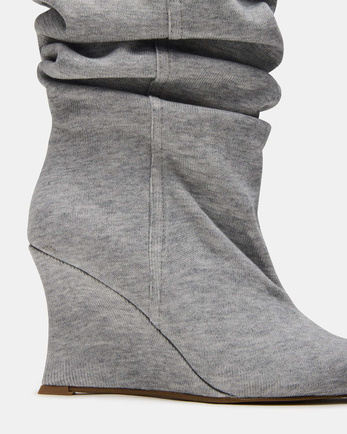 DISTORTION Grey Fabric Pointed-Toe Scrunched Knee-High Wedge Women's Boot - Steve Madden