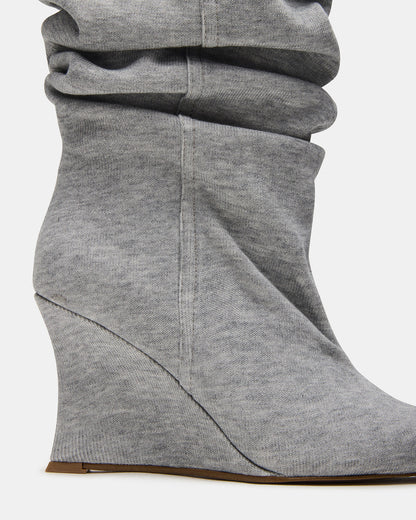 DISTORTION Grey Fabric Pointed-Toe Scrunched Knee-High Wedge Women's Boot - Steve Madden
