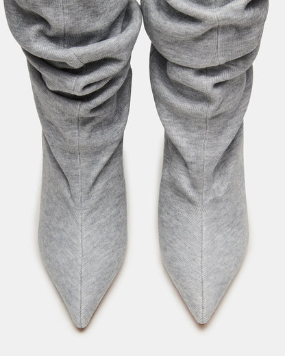 DISTORTION Grey Fabric Pointed-Toe Scrunched Knee-High Wedge Women's Boot - Steve Madden