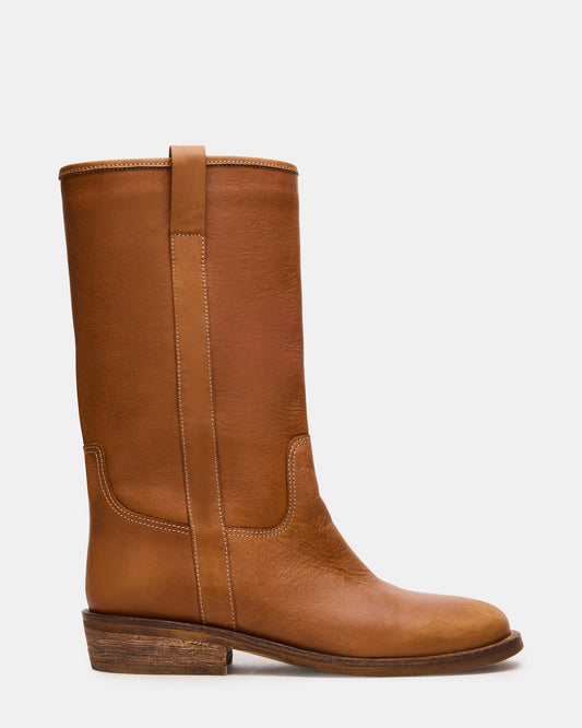DUNSTER Tan Leather Wood Bottom Women's Boot - Steve Madden