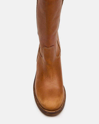 DUNSTER Tan Leather Wood Bottom Women's Boot - Steve Madden