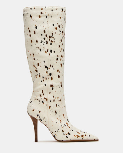 WESCOT Brown Cow Print quare-Toe Knee-High Heeled Women's Boot - Steve Madden