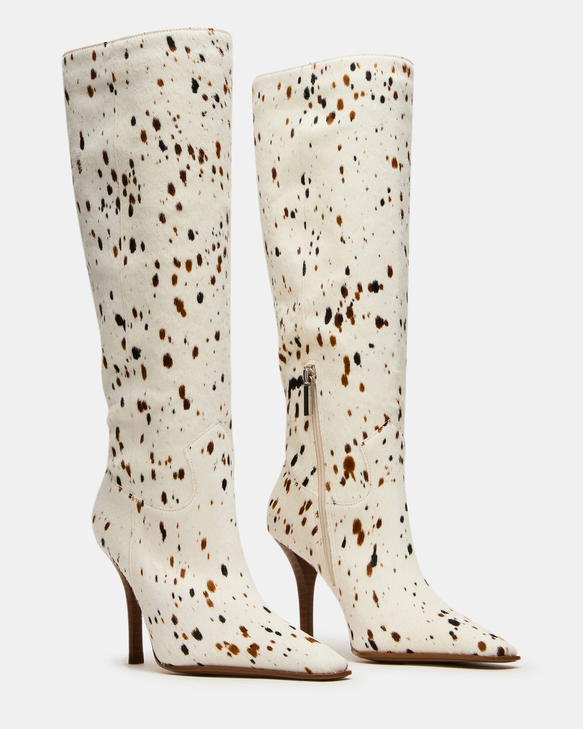WESCOT Brown Cow Print quare-Toe Knee-High Heeled Women's Boot - Steve Madden