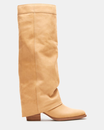 WINNICK Banana Leather Knee-High Cuffed Fold-Over Block Heel Women's Boot - Steve Madden
