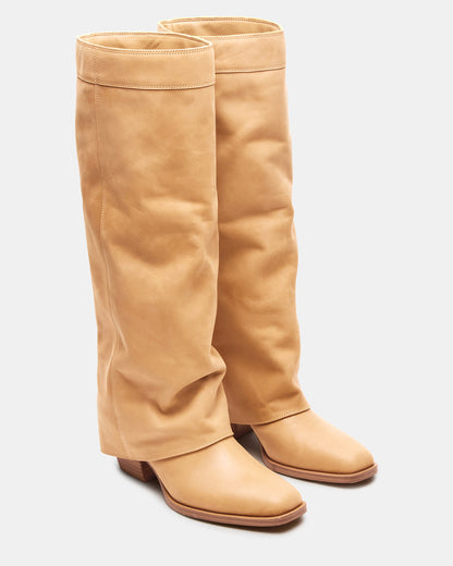 WINNICK Banana Leather Knee-High Cuffed Fold-Over Block Heel Women's Boot - Steve Madden