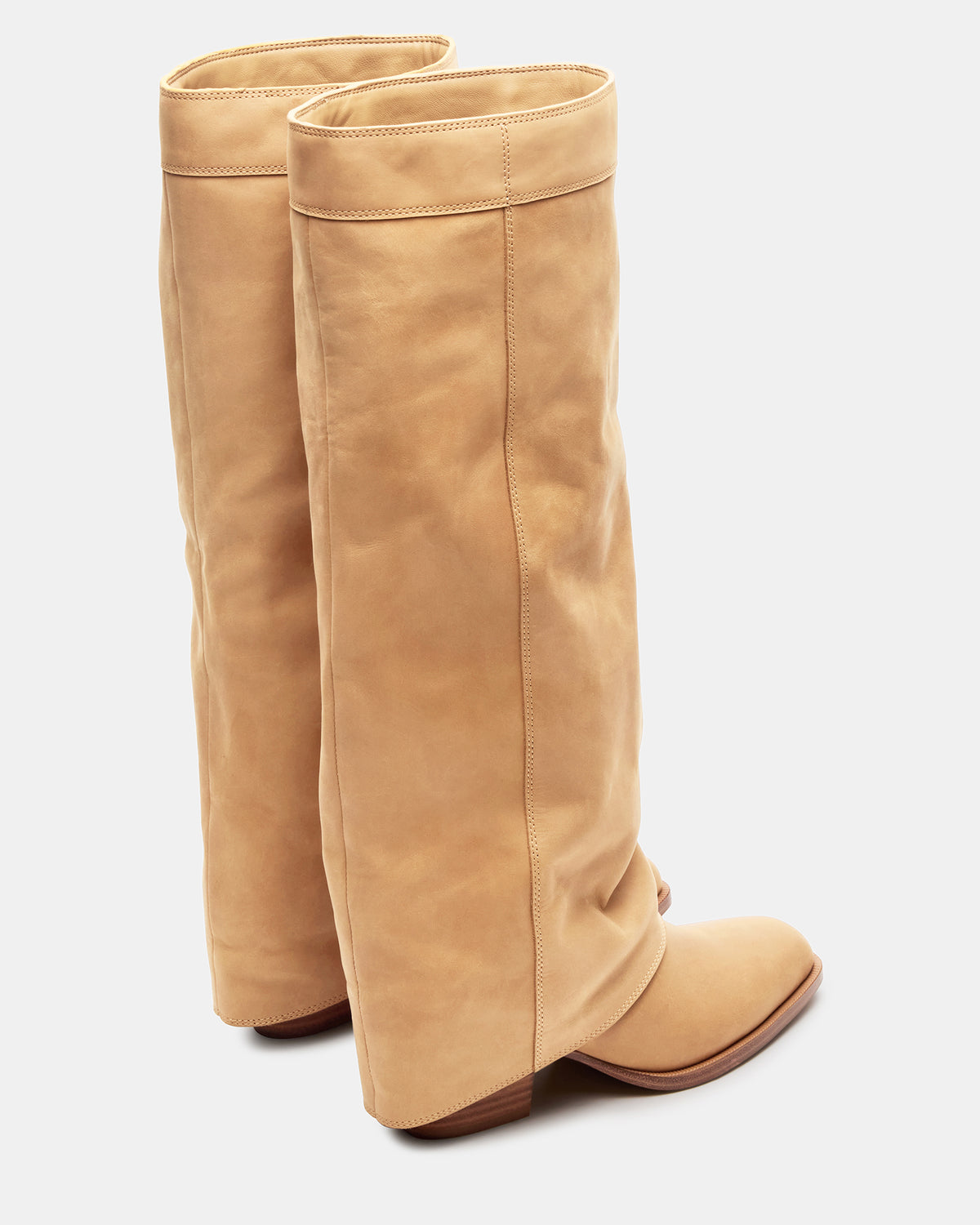 WINNICK Banana Leather Knee-High Cuffed Fold-Over Block Heel Women's Boot - Steve Madden