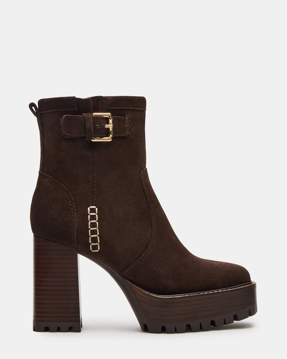 SUMMIT Dark Brown Suede Platform Lug Block Heel Women's Ankle Boot - Steve Madden