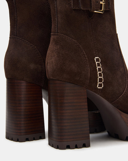 SUMMIT Dark Brown Suede Platform Lug Block Heel Women's Ankle Boot - Steve Madden