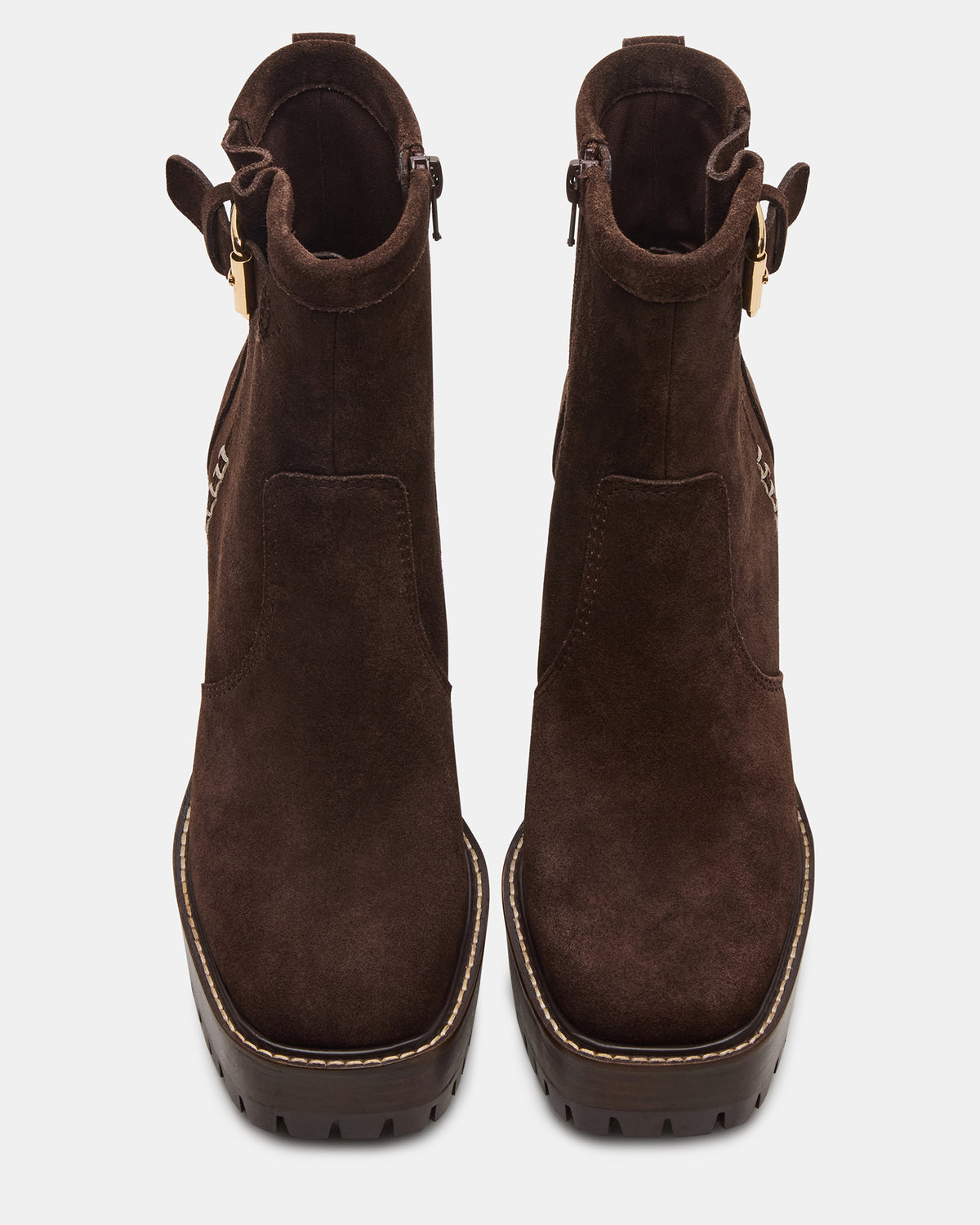 SUMMIT Dark Brown Suede Platform Lug Block Heel Women's Ankle Boot - Steve Madden