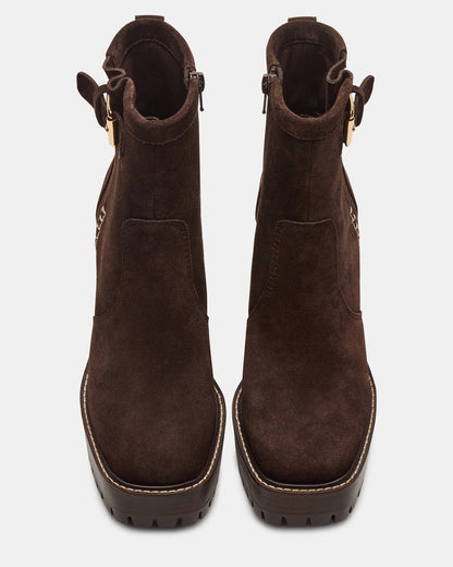 SUMMIT Dark Brown Suede Platform Lug Block Heel Women's Ankle Boot - Steve Madden