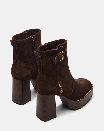 SUMMIT Dark Brown Suede Platform Lug Block Heel Women's Ankle Boot - Steve Madden