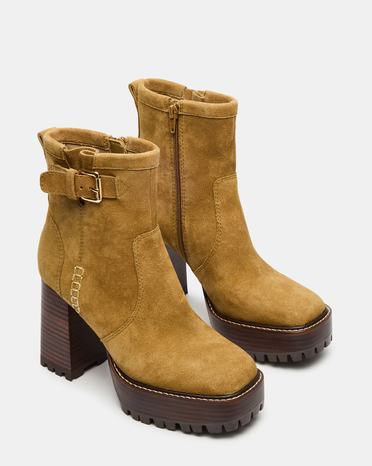 SUMMIT Olive Suede Platform Lug Block Heel Women's Ankle Boot - Steve Madden