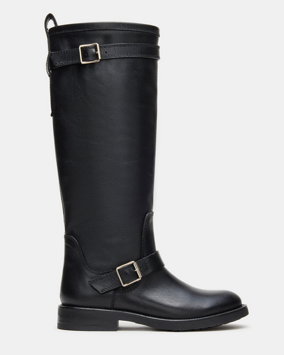 SADY Black Leather Knee-High Rounded Toe Women's Boot - Steve Madden