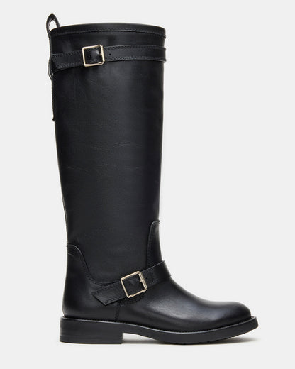 SADY Black Leather Knee-High Rounded Toe Women's Boot - Steve Madden